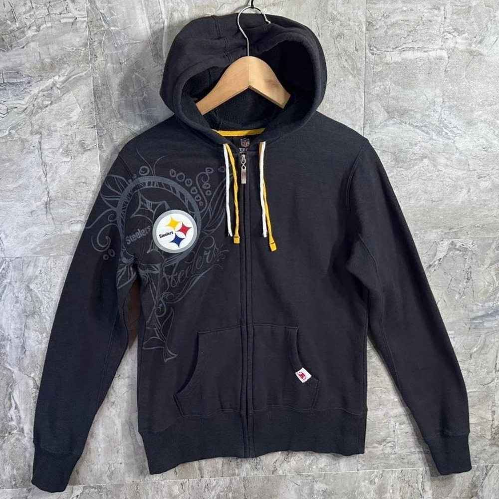 Y2K NFL Steelers black zip up hoodie Grunge Woman's Size M #steelers #nfl